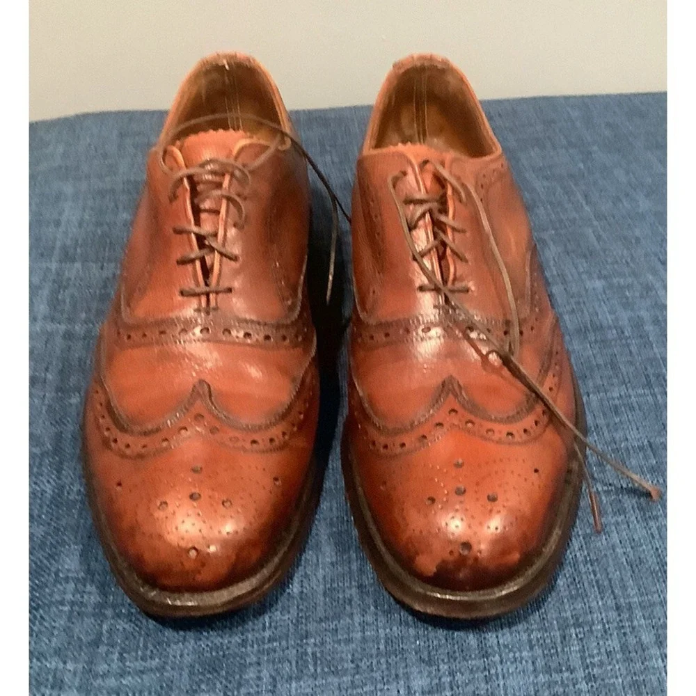 BARRIE LTD HANDCRAFTED ENGLAND MADE BRITISH TAN TOOLED CAP TOE OXFORD SHOES 9